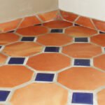 Octagon clay floor tiles and blue mosaic with skirting Lahore