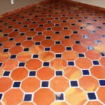 Octagon terracotta floor tiles and blue mosaic with skirting Pakistan